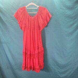 Bohemian Style Much Muchette Red Ruffle Dress M/L Polyester
